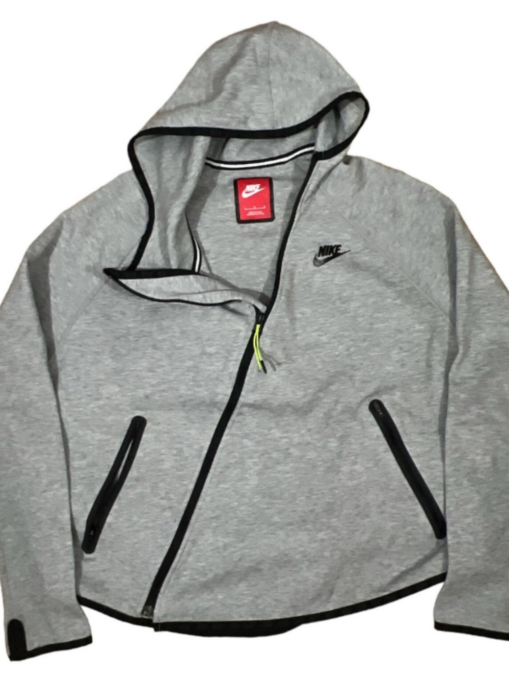 Nike Light Gray Hooded Asymmetric Zip Jacket with Black Trim